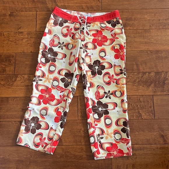 Patagonia Water Girl capri Pants surfer board style tie close Hibiscus - Picture 2 of 6